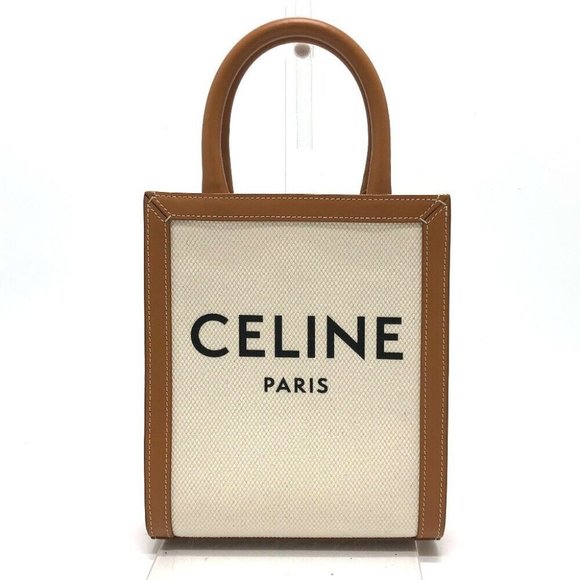 Authentic CELINE logo Vertical Cabas Mini 2WAY Shoulder Bag Canvas/Leather - Picture 1 of 9